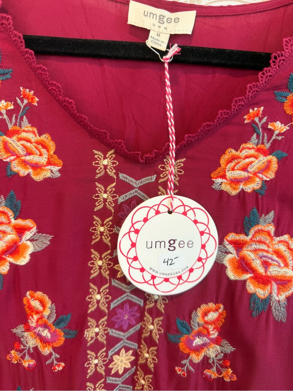 Umgee Embroidered Floral Boho Long Sleeve Dress NEW size Medium - Picture 5 of 10